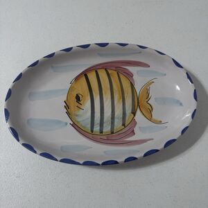 VIETRI Italy Fish Plate Hand Painted Oval Dish Platter 10” Nautical Tropical